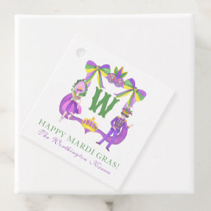 Étiquettes Cadeau Blason de monogramme de Mardi Gras à l'aquarelle