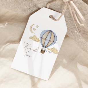 Étiquettes-cadeau Bleu à air chaud Baby shower blanc Merci