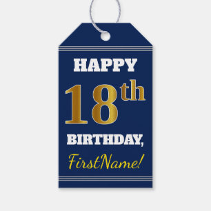Étiquettes-cadeau Bleu, anniversaire d'or de Faux 18ème + Nom fait