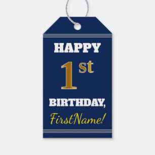 Étiquettes-cadeau Bleu, anniversaire d'or de Faux ęr + Nom fait sur