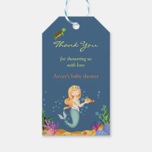 Étiquettes-cadeau Bleu Baby shower Sirène Merci Tags cadeaux