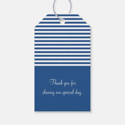 Étiquettes-cadeau Bleu blanc chevron strié mariage marque cadeau (Dos)