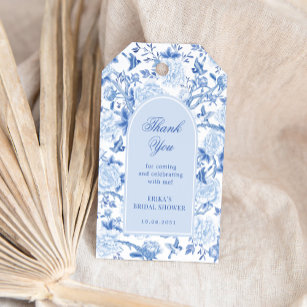 Étiquettes-cadeau Bleu Blanc Chinoiserie Fête des mariées florale Fa