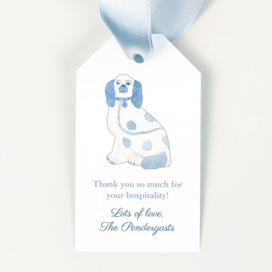 Étiquettes-cadeau Bleu & Blanc Coeur Espagnol Poterie Chien Auberge