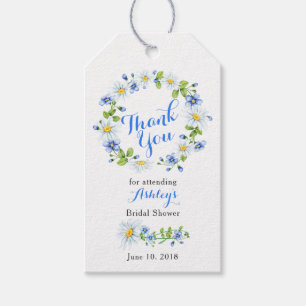 Étiquettes-cadeau Bleu blanc marguerite Fête des mariées florale Mer