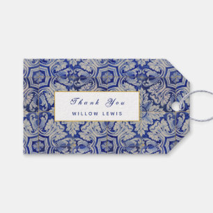Étiquettes-cadeau Bleu & Blanc Méditerranéen Vintage motif floral