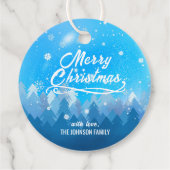 Étiquettes Cadeau Bleu blanc personnalisé Neige Paisible Forêt Joyeu (Dos)