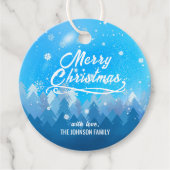 Étiquettes Cadeau Bleu blanc personnalisé Neige Paisible Forêt Joyeu (Devant)