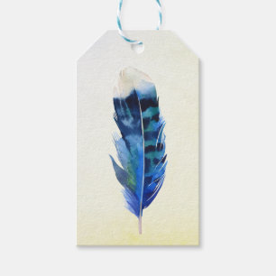 Étiquettes-cadeau Bleu Bohême Bird's Feather Gift Tags