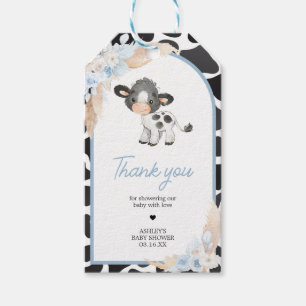 Étiquettes-cadeau Bleu Boho Highland Cow Baby shower Favoriser Tags