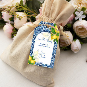 Étiquettes-cadeau Bleu carreaux citron Amalfi nuptiale merci