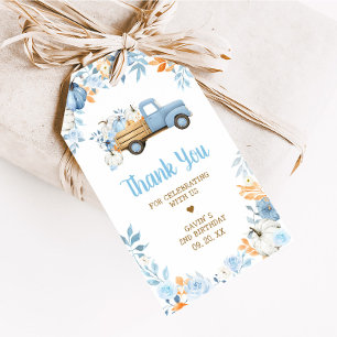 Étiquettes-cadeau Bleu Citrouille Camion Automne Anniversaire Favori