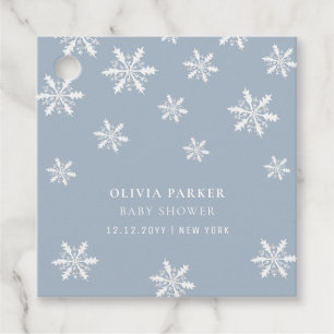 Étiquettes Cadeau Bleu clair Boho Hiver Snowflake Baby shower