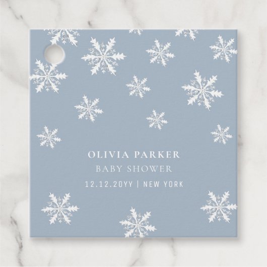 Étiquettes Cadeau Bleu clair Boho Hiver Snowflake Baby shower (Devant)