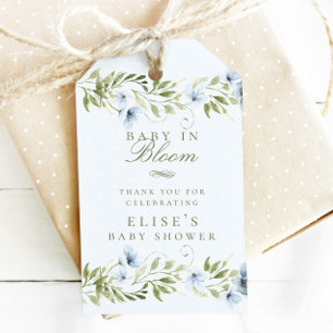 Étiquettes-cadeau Bleu clair fleuri Wreath Baby dans le Baby shower