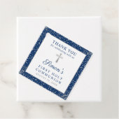 Étiquettes Cadeau Bleu de la marine d'argent Première Sainte Communi (En situation)