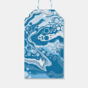 Étiquettes-cadeau Bleu Digital Fluid Art Marbre Pour Peinture Cellul