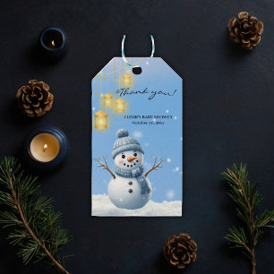 Étiquettes-cadeau Bleu Elegant Whimsical Winter Snowman Baby shower