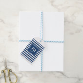 Étiquettes-cadeau Bleu et blanc Rayures nautiques Monogramme (Avec de laficelle)
