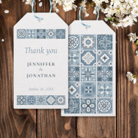 Bleu et gris espagnol carreaux coeur Cadeau Tag