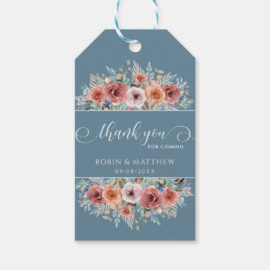 Étiquettes-cadeau Bleu Ethérée Dusty, Pêche Blanche Florale