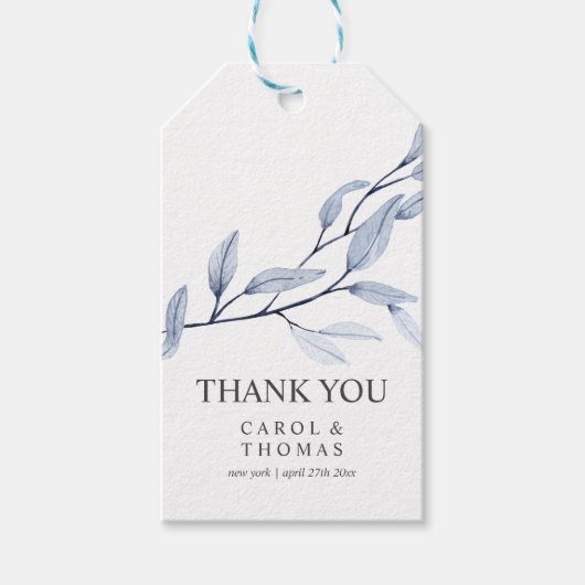 Étiquettes-cadeau Bleu éthérée | monogramme merci mariage (Devant)