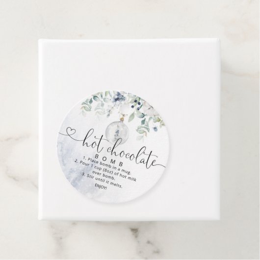 Étiquettes Cadeau Bleu eucalyptus chocolat chaud bombe (En situation)