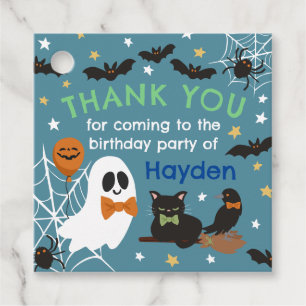 Étiquettes Cadeau Bleu Fantôme Halloween Merci fête d'anniversaire