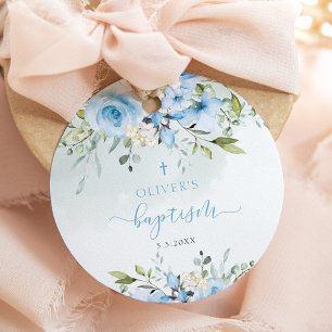 Étiquettes Cadeau Bleu floral bébé garçon baptême favoritisme tags