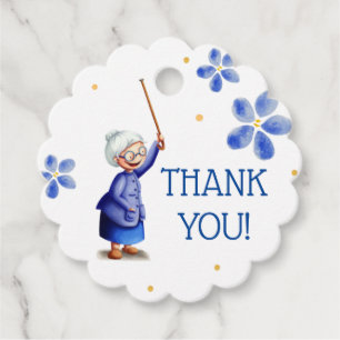 Étiquettes Cadeau Bleu floral dame à l'aquarelle de canne merci