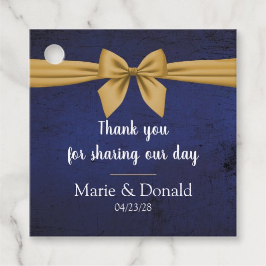 Étiquettes Cadeau Bleu foncé avec Bow or personnalisé (Devant)