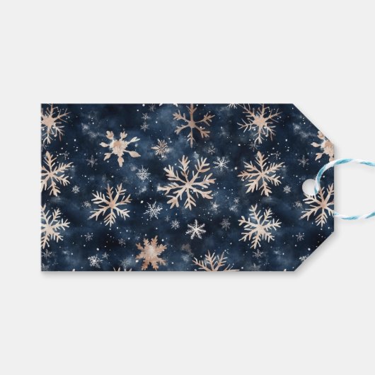 Étiquettes-cadeau Bleu foncé simple avec flocons de neige (Devant (Horizontal))