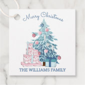 Étiquettes Cadeau Bleu joli sapin de Noël Joyeux Noël (Devant)
