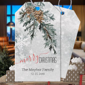 Étiquettes-cadeau Bleu Juniper Bough Pine Cônes Snowland