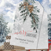 Étiquettes-cadeau Bleu Juniper Bough Pine Cônes Snowland