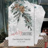 Étiquettes-cadeau Bleu Juniper Bough Pine Cônes Snowland