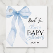 Étiquettes Cadeau Bleu Main Écrite Bow Baby Boy Douche (Devant)