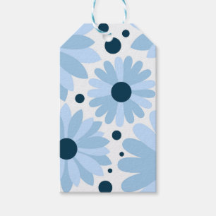 Étiquettes-cadeau Bleu marguerite de style rétro et points bleu fonc