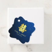 Étiquettes Cadeau Bleu mariage de neige flocon double bonheur (En situation)