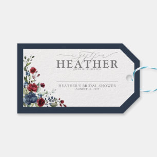 Étiquettes-cadeau Bleu marine bourgogne floral douche de mariée sans
