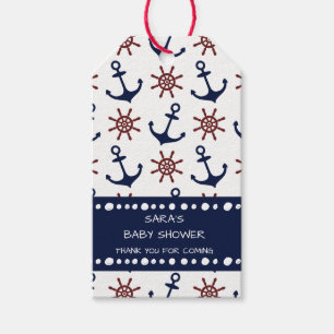 Étiquettes-cadeau Bleu marine nautique et motif rouge de gouvernail