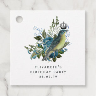 Étiquettes Cadeau Bleu marine vintage oiseau et couronne