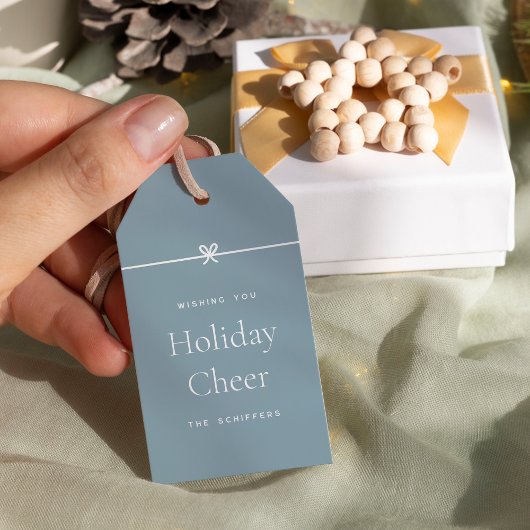 Étiquettes-cadeau Bleu | Moderne Bow Simple minimum vacances Cheer