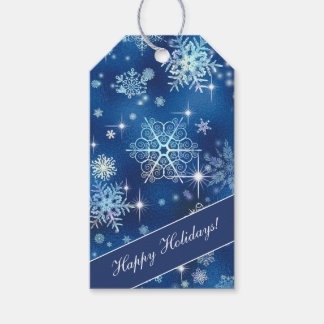 Étiquettes-cadeau Bleu Motif des flocons les plus beaux ID846