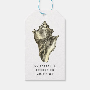 Étiquettes-cadeau Bleu nautique vintage et coque d'or