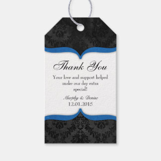 Étiquettes-cadeau Bleu noir Vintage Damask Merci Tags