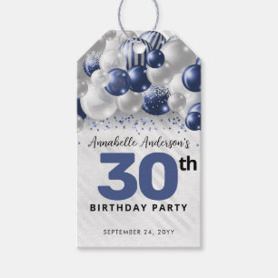Étiquettes-cadeau Bleu Nuit Argent Ballon Paillettes Faveur Annivers