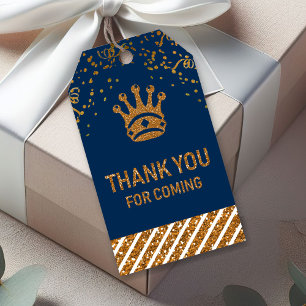 Étiquettes-cadeau Bleu Nuit Or Couronne Prince Royal Merci