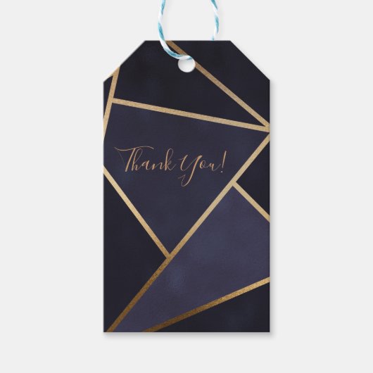 Étiquettes-cadeau Bleu Nuit Triangles Dorés Géométrique Élégant Chic (Devant)
