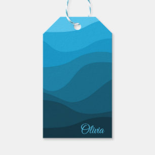 Étiquettes-cadeau Bleu ondulé océan style rétro vagues design
